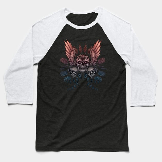 Skulls and Wings Baseball T-Shirt by bomazu